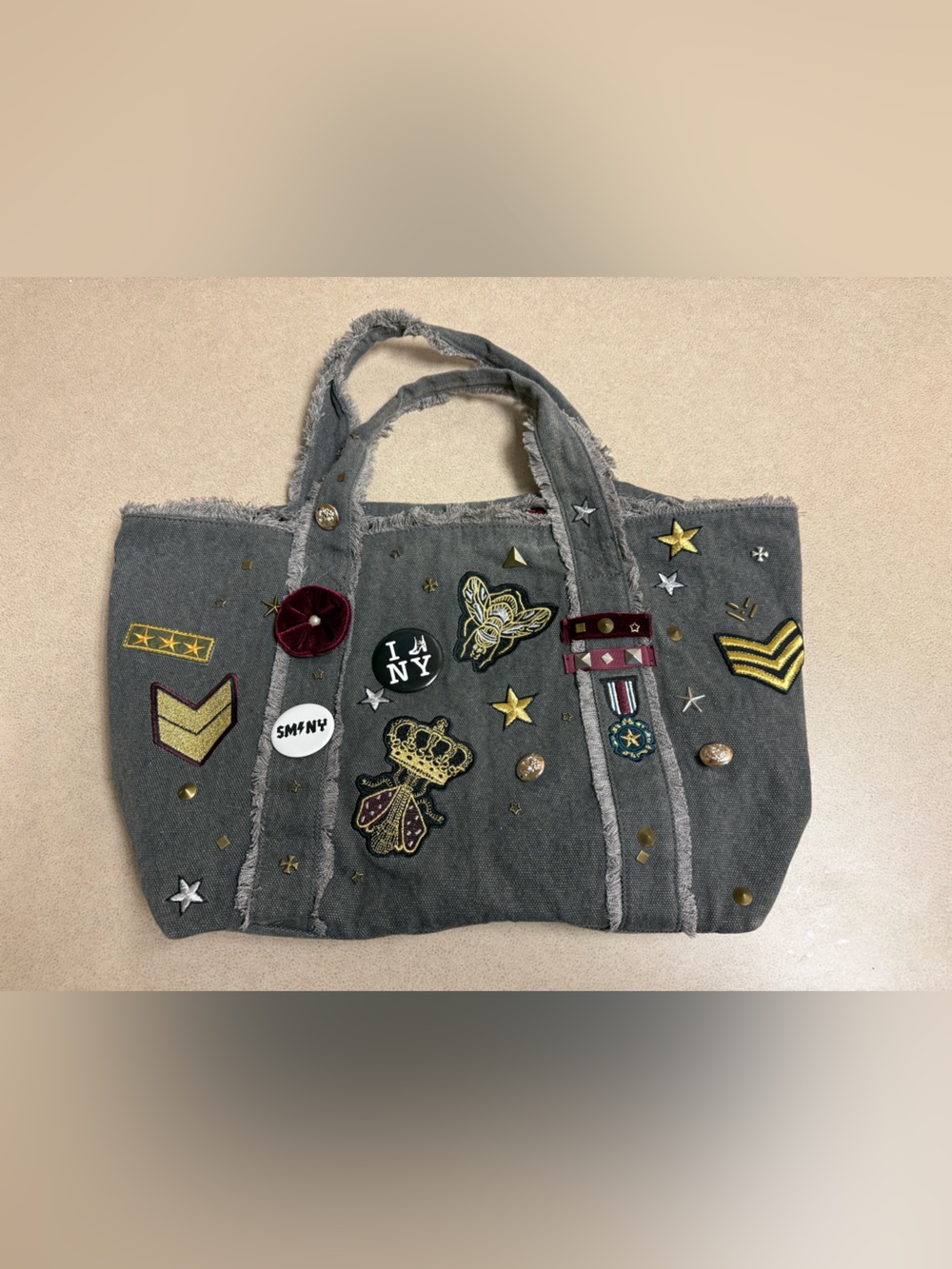 Vintage Steve Madden BGrady Embellished Canvas Military Tote